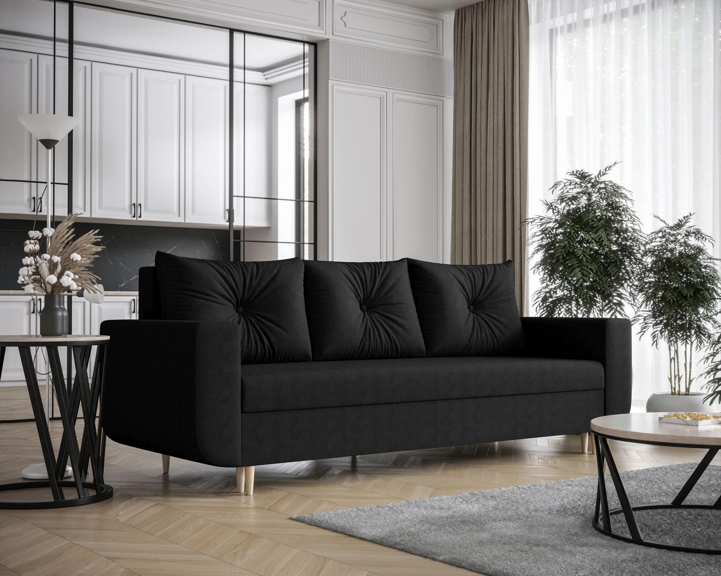 SOFA DELFIN mit Schlaffunktion COSMIC 100 Sofa mit Stauraum - Schwarz, Textil (90/88/240cm) - Bedante