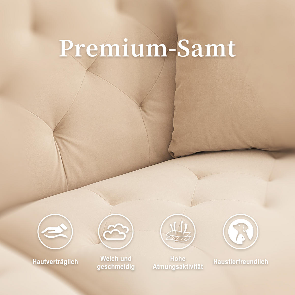 SCHLAFSOFA Samt mit verstellbarer Rückenlehne Beige 165/72,5/75 cm - Beige, Textil (72.5/75/165cm)