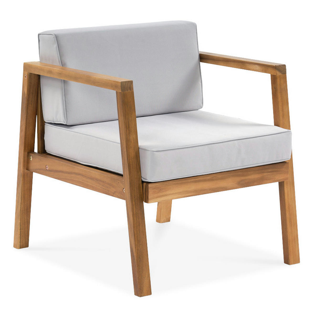 GARTENSET Viken aus Akazienholz, 2-Sitzer Sofa + 2 Sessel + Couchtisch, Hellgrau - Hellgrau, Holz - Beautysofa