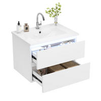 WANDHÄNGENDER 61x46x45 cm Weiß aus Keramik & Spanplatte mit Radarsensor-LED & 2 Schubladen - Weiß, Holzwerkstoff (61/45/46cm) - Modfu