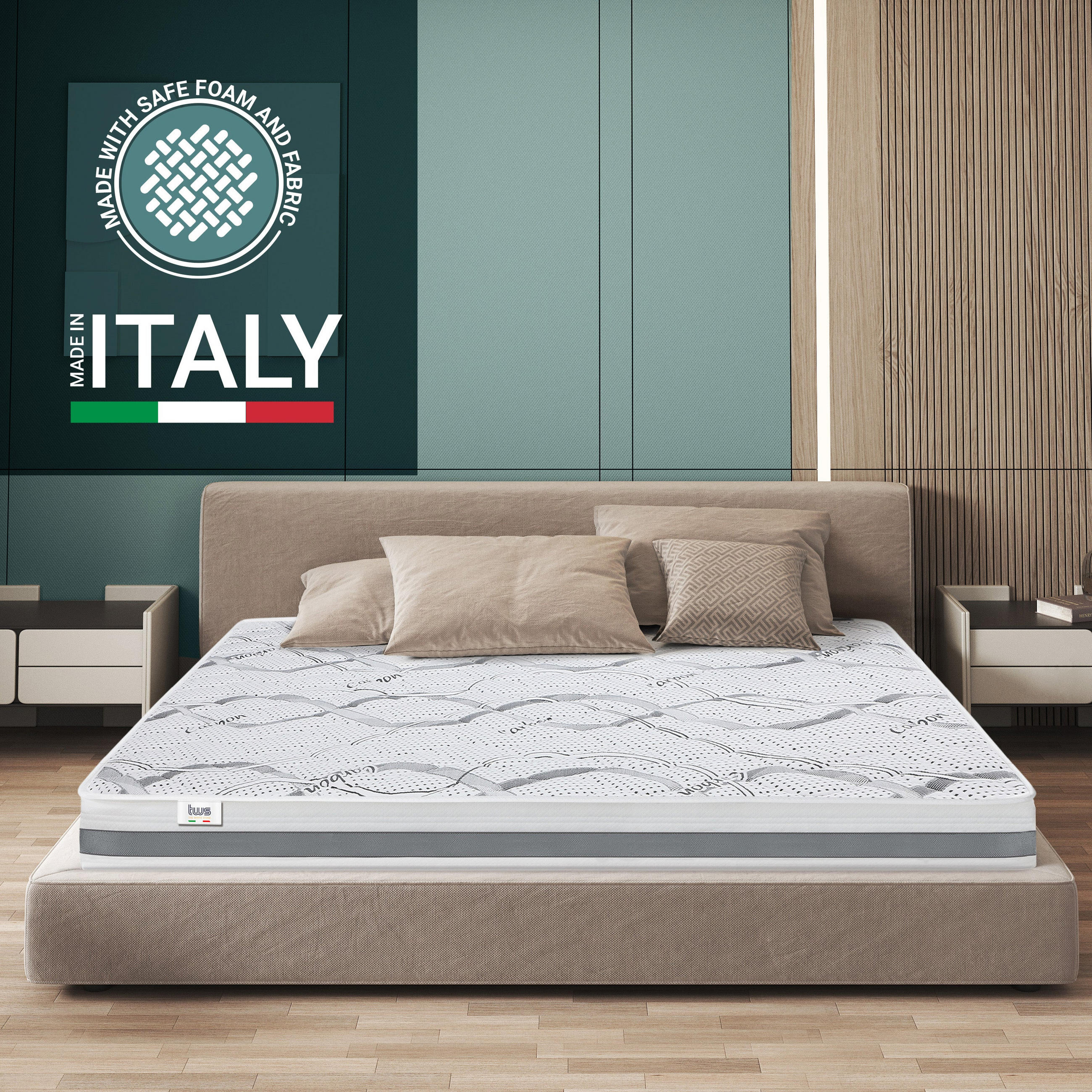 Thumbnail - The White Stone Doppelmatratze, Weiß, Textil, 220x240 cm, Made in Italy, antibakteriell, Schlafzimmer, Matratzen Shop, M...