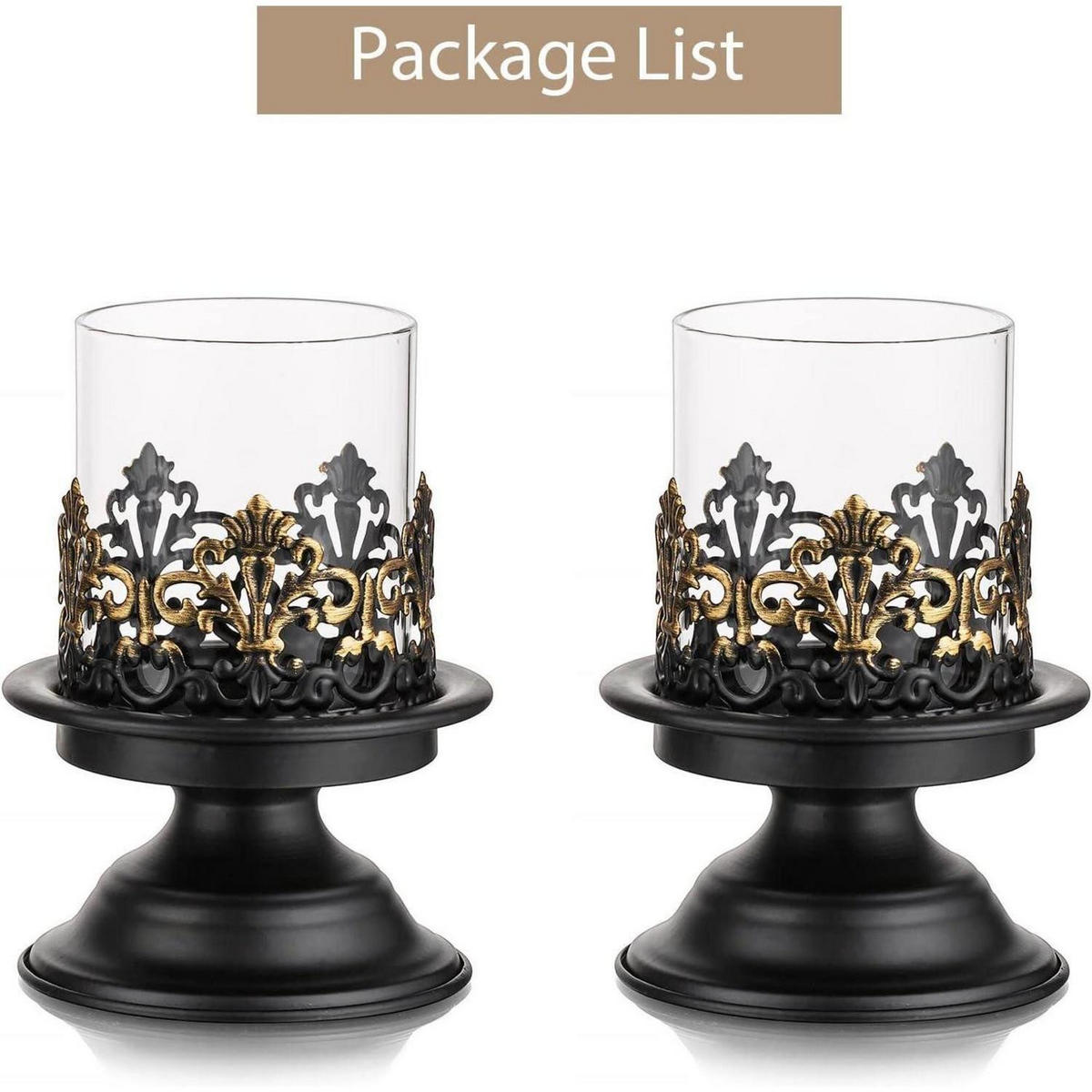 KERZENSTÄNDER 2-teiliges Set Schwarz Matt mit Glas - Multicolor, Metall (10.5/16/10.5cm)