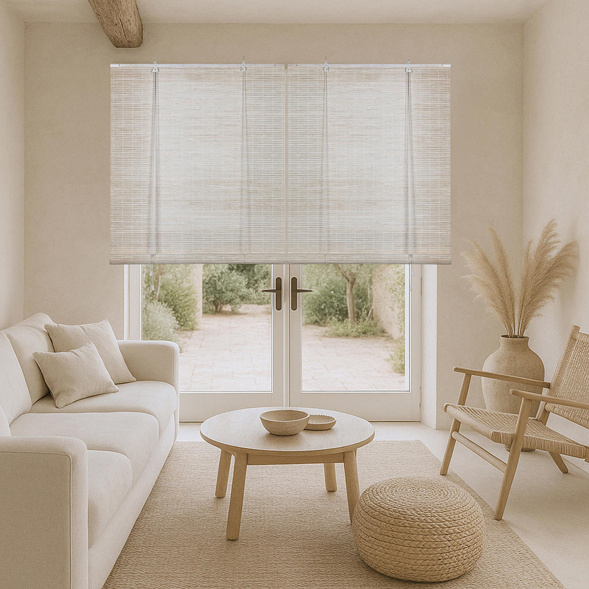 BAMBUSROLLO in Lamellen Weiß 120x250 - Weiß, Holz (120/250cm) - STORESDECO