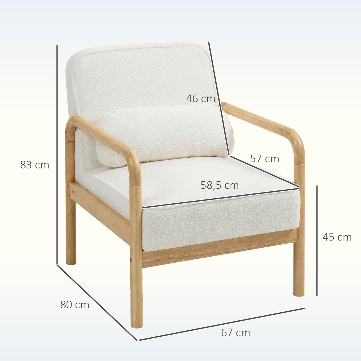 SESSEL mit Armlehnen, Holzbeine, Weiß - Weiß, Textil (80/83/67cm) - HOMCOM