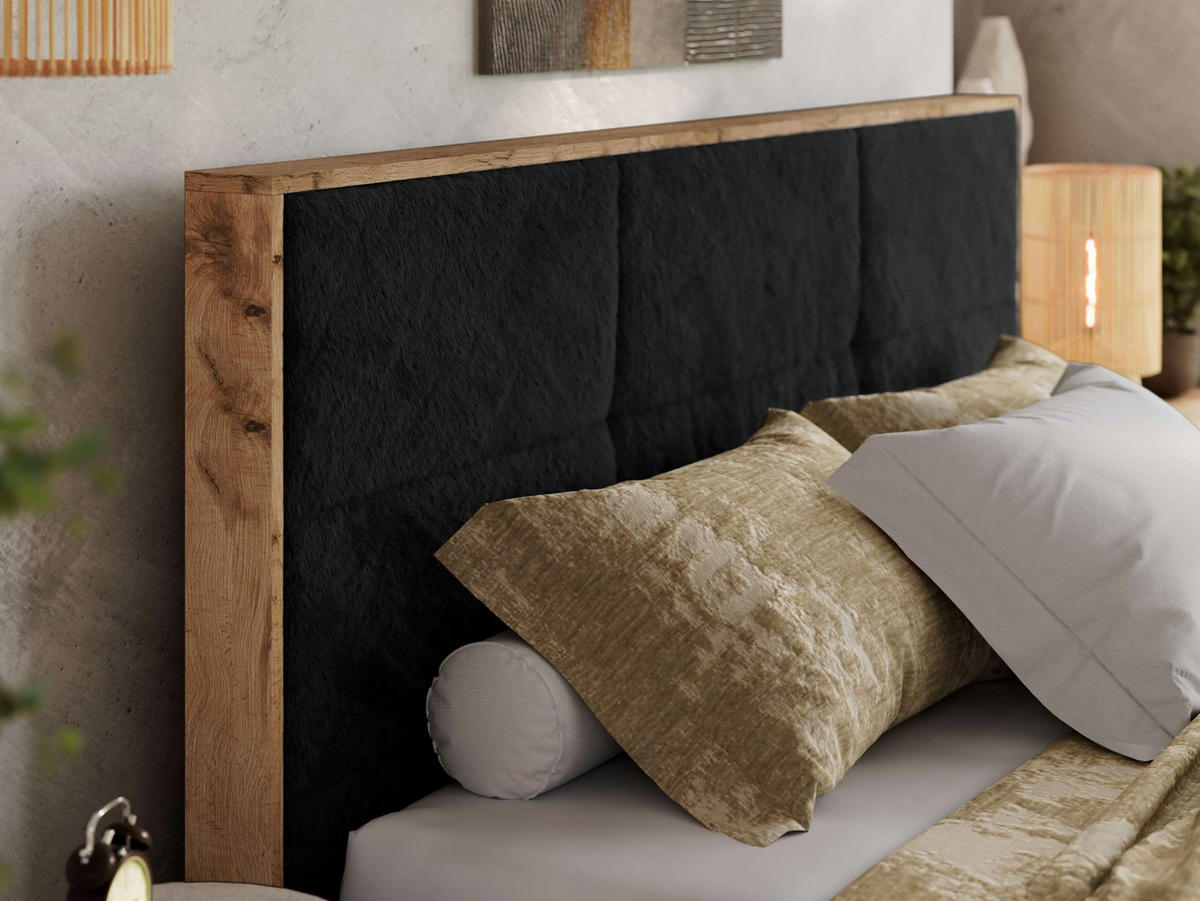 POLSTERBETT LERIO CLASSIC 160/200 - Schwarz Plüsch - Multipocket-Matratze - Schwarz, Textil (160/200cm) - MKS