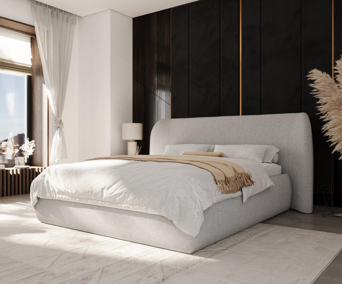 POLSTERBETT Bellano mit Stauraum 180/200 cm Grau im Megan Stoff - Schwarz/Naturfarben, Holz/Holzwerkstoff (180/200cm) - AltaBeds