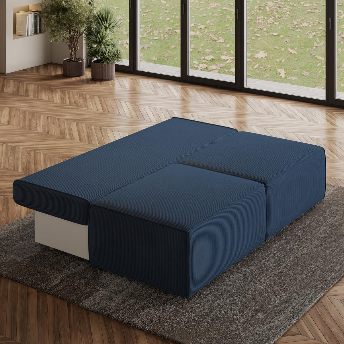 ECKSOFA VARNA P Blau Kordstoff mit Schlaffunktion - Blau, Holz (196/158cm) - MASSENO