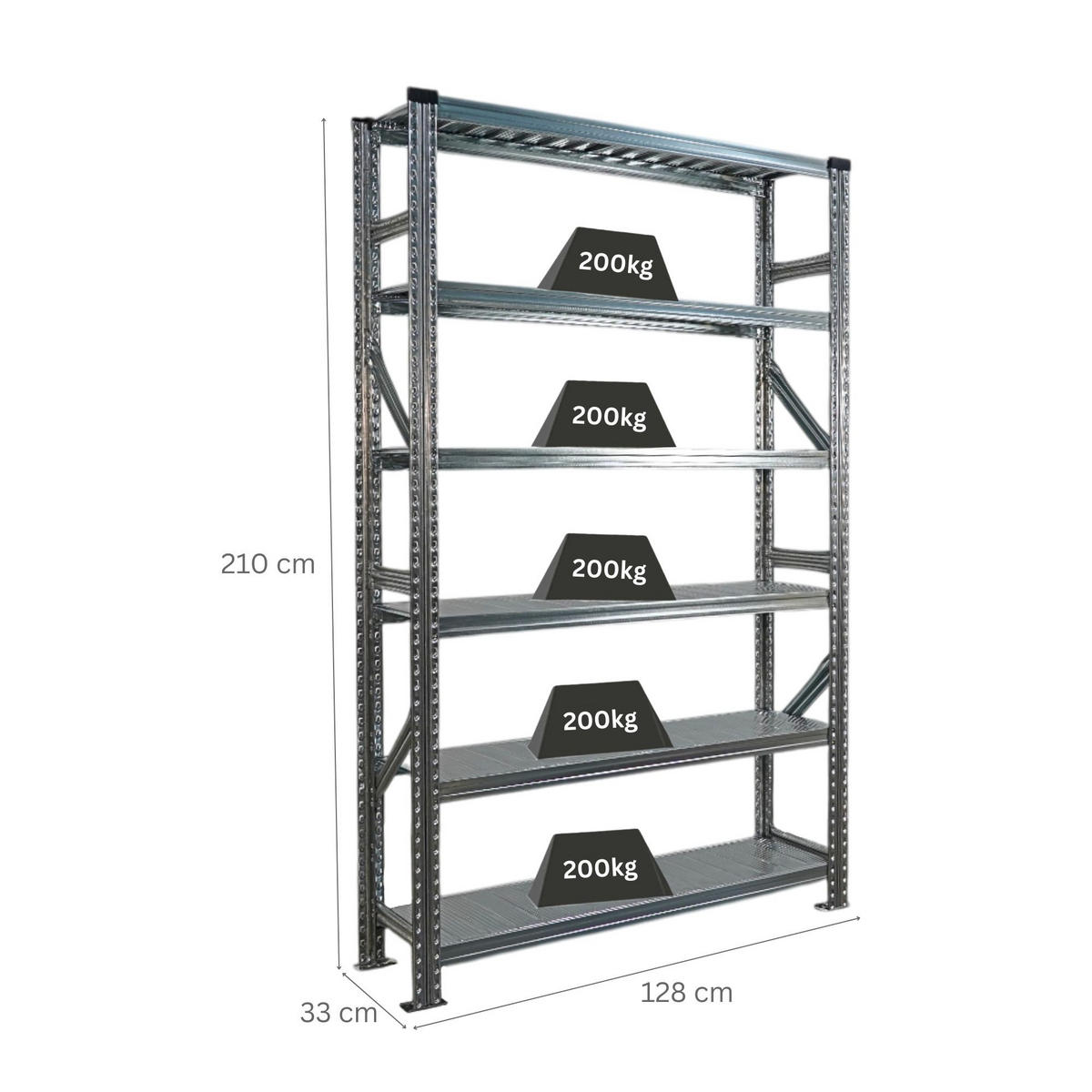 FACHBODENREGAL Proximo Stecksystem 210x120x32cm 6 Ebenen Beidseitig nutzbar Verzinkt - Silberfarben, Metall (120/210/32cm) - PROREGAL
