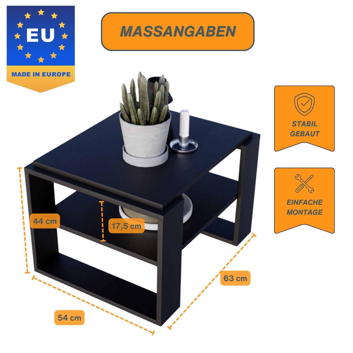 COUCHTISCH Kaja63 63/42/53,8 - Schwarz, Holzwerkstoff (54/63/42cm) - RAUMHIRSCH FURNITURE