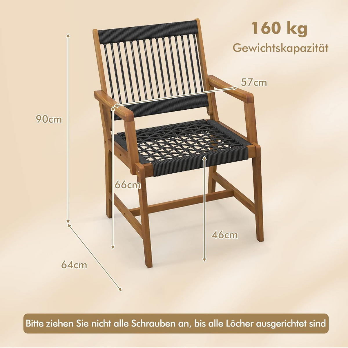 GARTENSTÜHLE Schwarz(2er-Set) - Schwarz, Holz (57/90/64cm) - COSTWAY