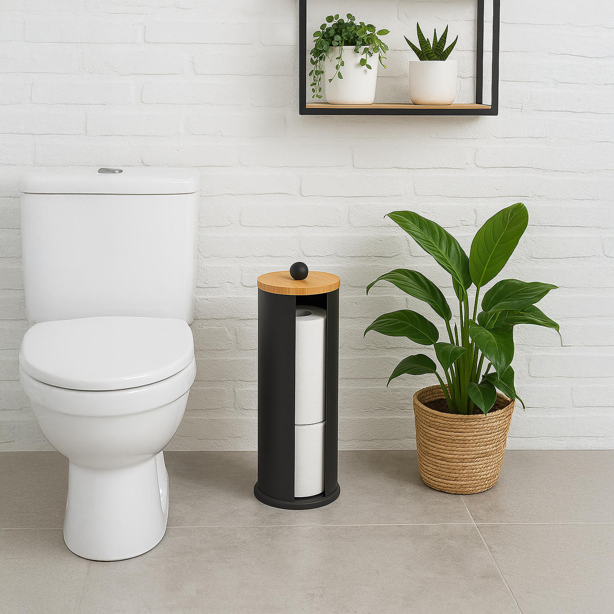 TOILETTENPAPIER-AUFBEWAHRUNG - Schwarz, Holz/Kunststoff (14.5/49/14.5cm) - Relaxdays