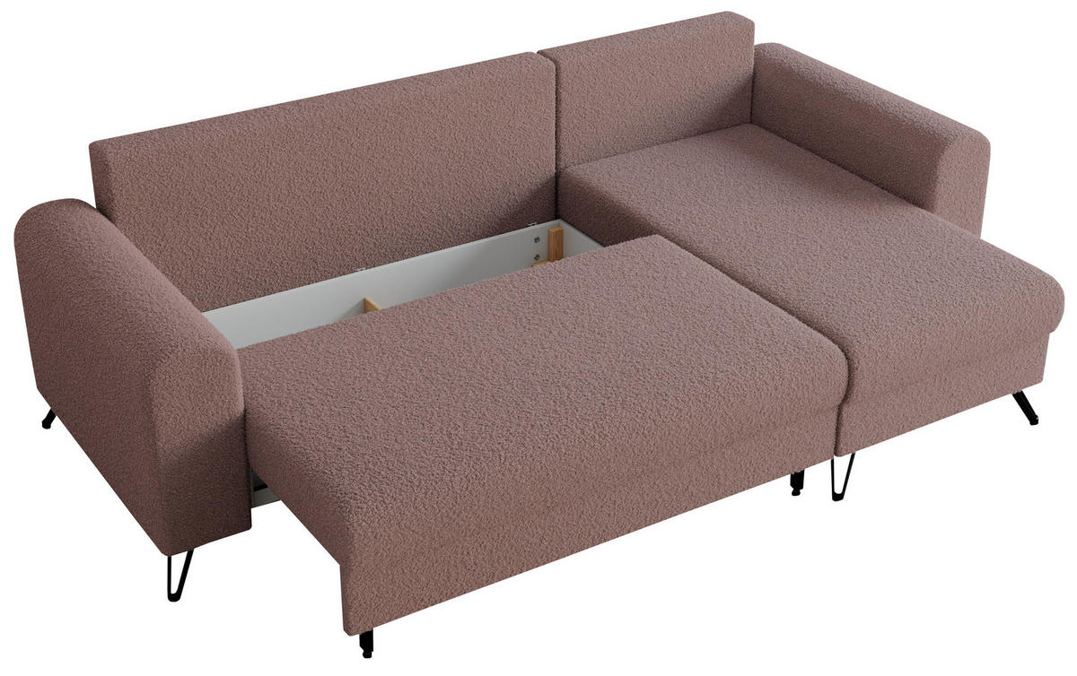 ECKSOFA Hugo Boucle Rosa - Schwarz/Rosa, Textil/Metall (242/140cm) - MKS