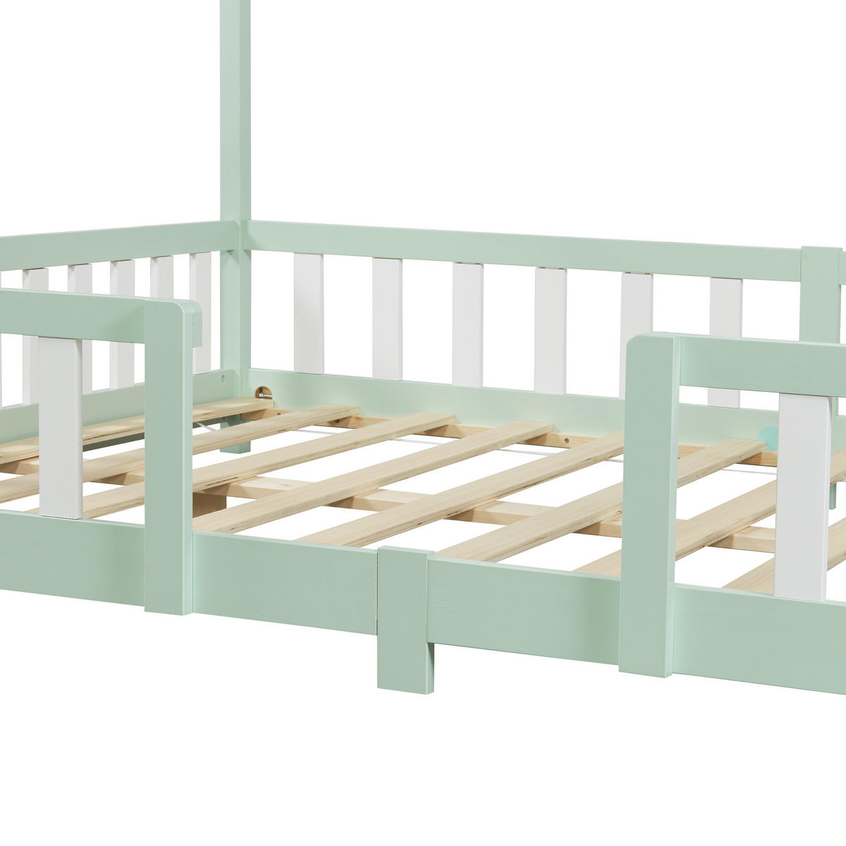 HAUSBETT Treviolo mit Matratze - Weiß/Mintgrün, Holz/Textil (140/200cm) - [en.casa]