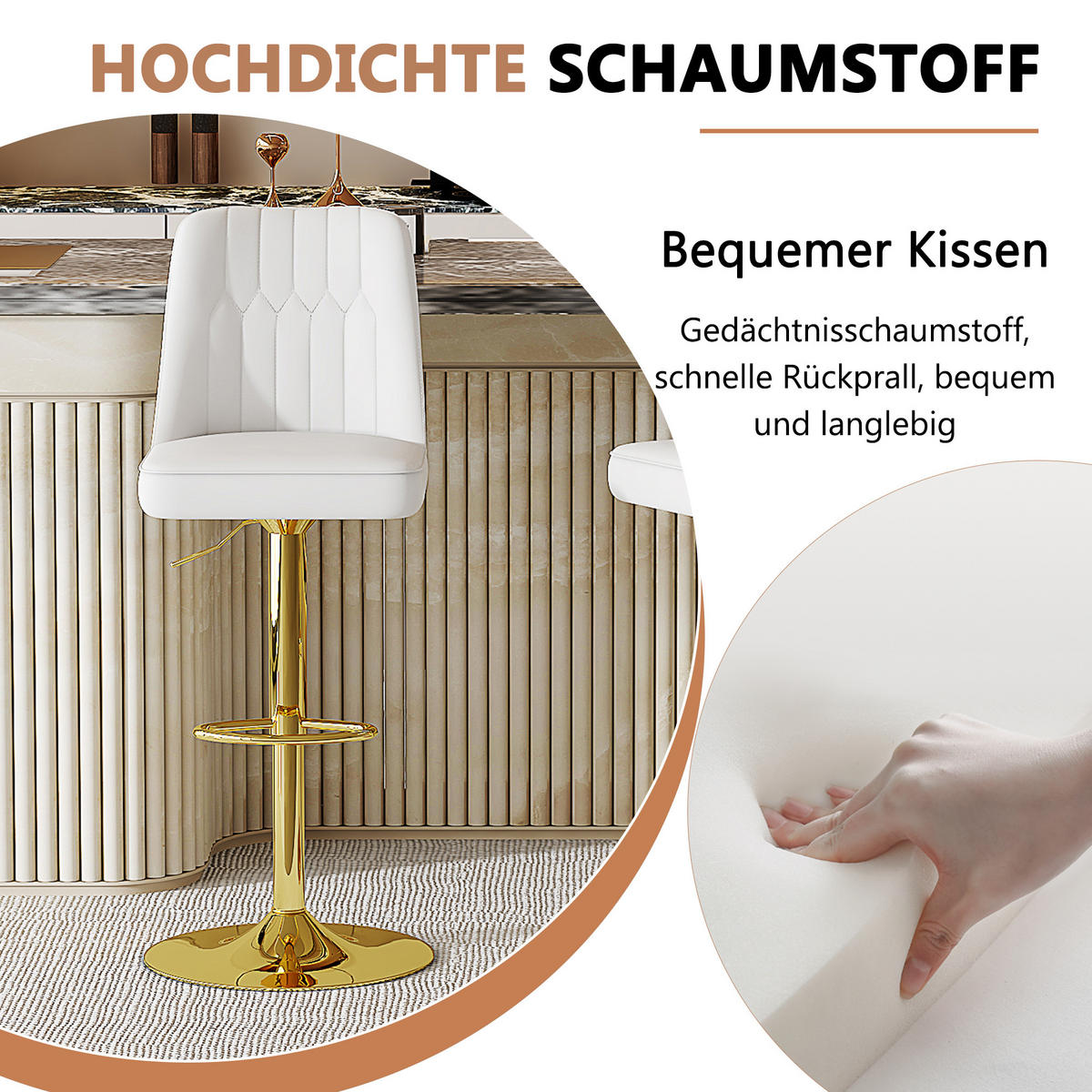 BARHOCKER 2er-Set Weiß & Gold höhenverstellbar 360° drehbar mit Rückenlehne - Weiß, Metall (44/95.5/44cm) - PANGIVO