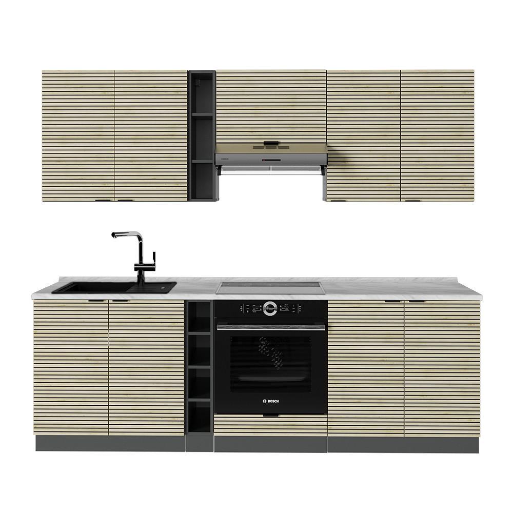KÜCHENZEILE Fame-Line Eiche Paneel/Anthrazit 235 cm , AP Marmor - Hellbraun/Anthrazit, Holzwerkstoff (235/81.6/60cm) - Vicco