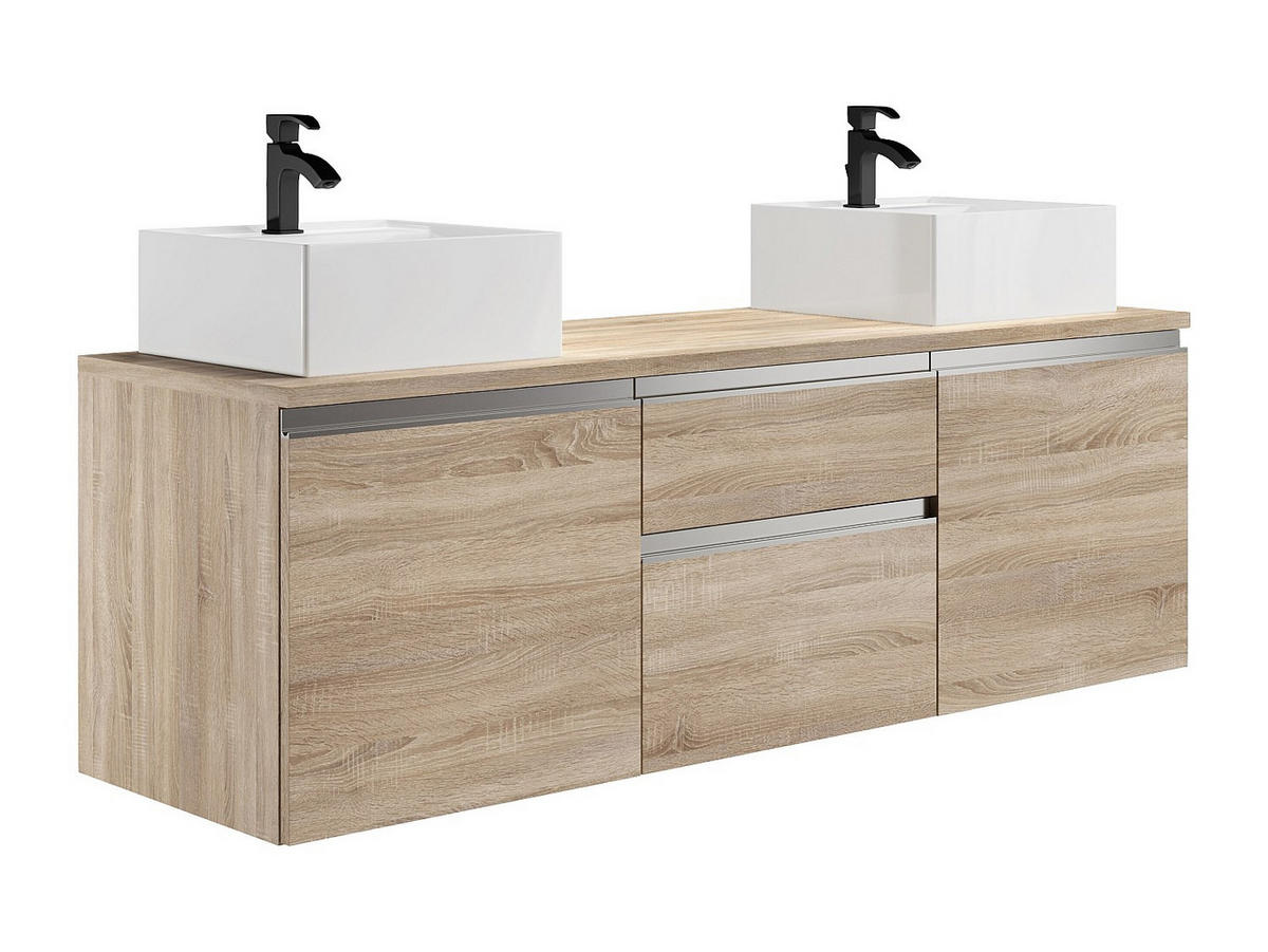 DOPPELWASCHTISCH - 150 cm x 50 cm - Holz, Platte - Naturfarben Hell - JIMENA - Naturfarben, Holz (150/46/50cm) - Vente-Unique