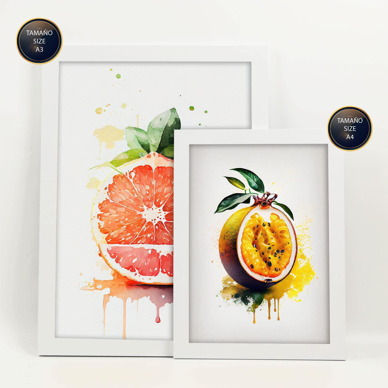 POSTER Set Mit 6 Saftige Früchte Plakate Von Obst Gemüse & Gesunden Lebensmitteln Im Aquarell Kunst Auf Reinweißen Hintergründen A3 & A4 Weißer Rahmen - Weiß, Papier (29/3cm) - Nacnic