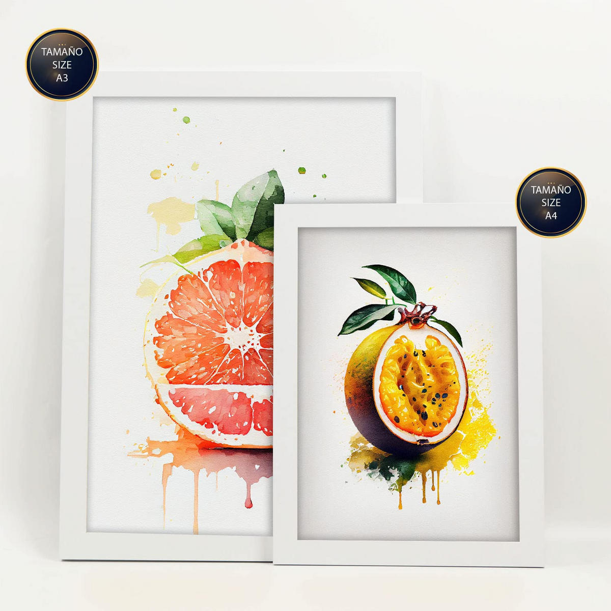 POSTER Set Mit 6 Saftige Früchte Plakate Von Obst Gemüse & Gesunden Lebensmitteln Im Aquarell Kunst Auf Reinweißen Hintergründen A3 & A4 Weißer Rahmen - Weiß, Papier (29/3cm) - Nacnic