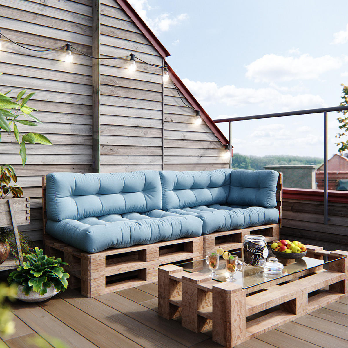 PALETTENKISSEN SET Flocken Eisblau 5 Teile - Hellblau, Textil (120/15/15cm) - Vicco