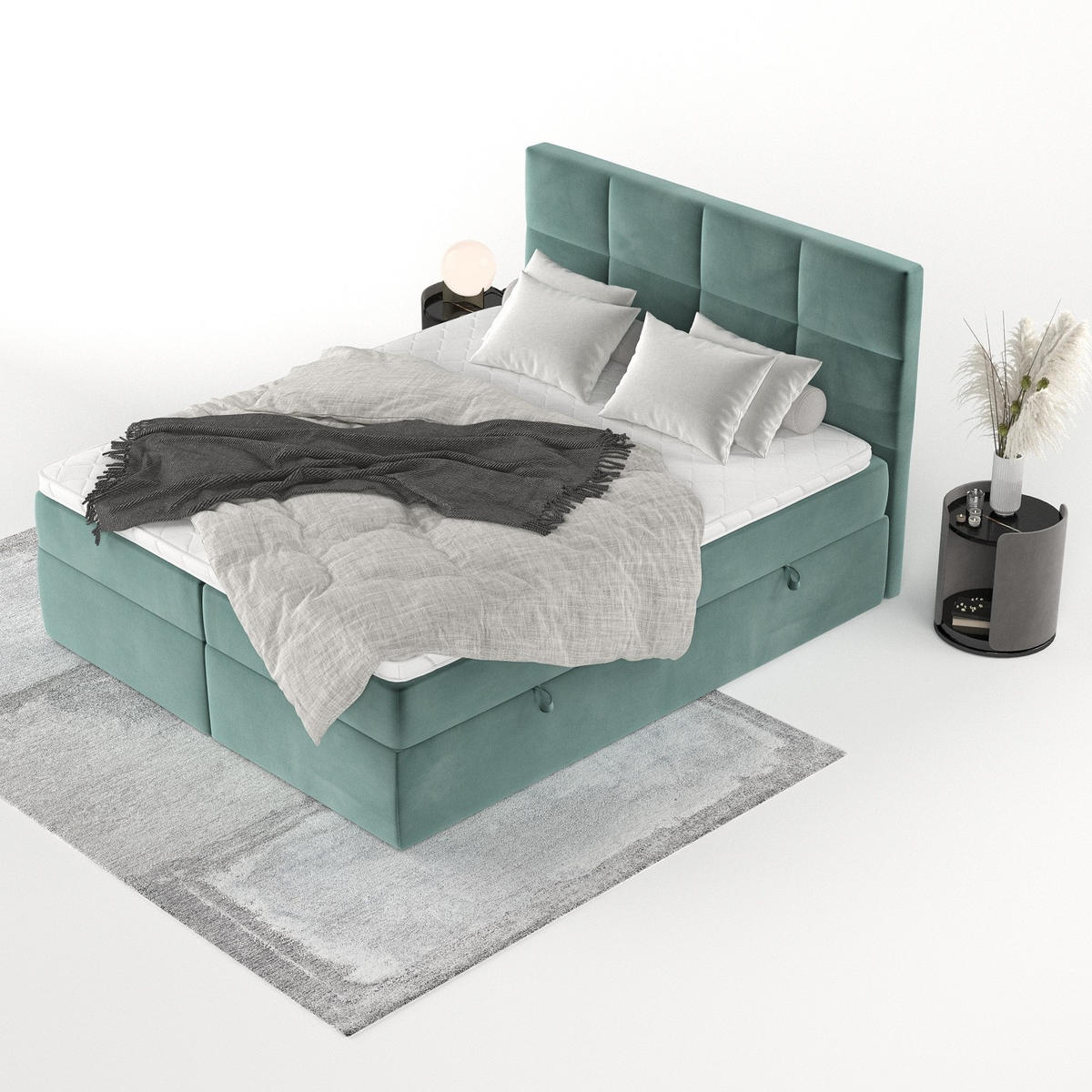 BOXBETT Oris 140/200 cm Türkis im Kronos Stoff - Türkis/Schwarz, Holz/Holzwerkstoff (140/200cm) - AltaBeds