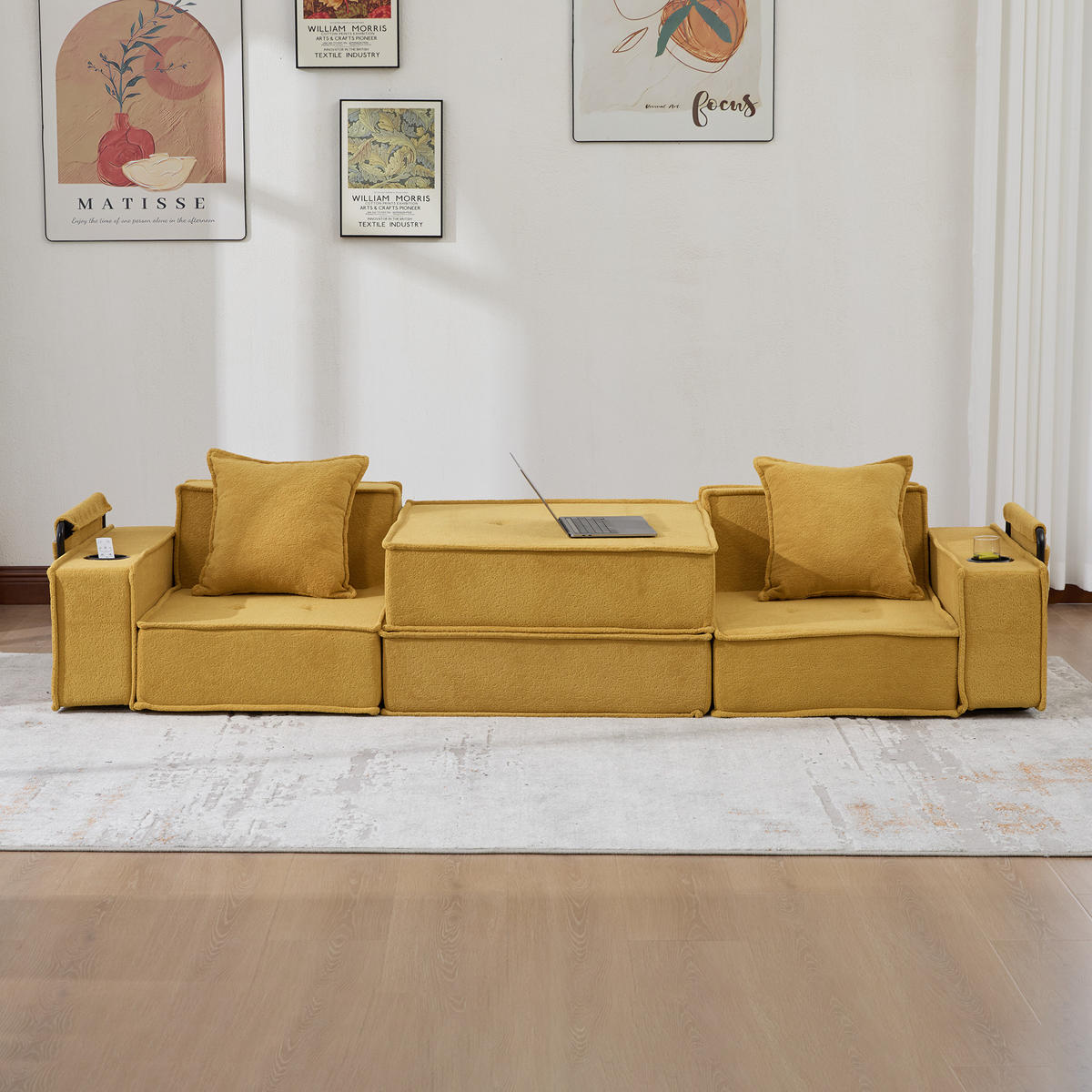 SCHLAFSOFA 162/78/66 cm Senfgelb Chenille mit seitlichem Stauraum und Getränkehaltern - Currygelb, Textil (162/66/78cm) - Oxeza