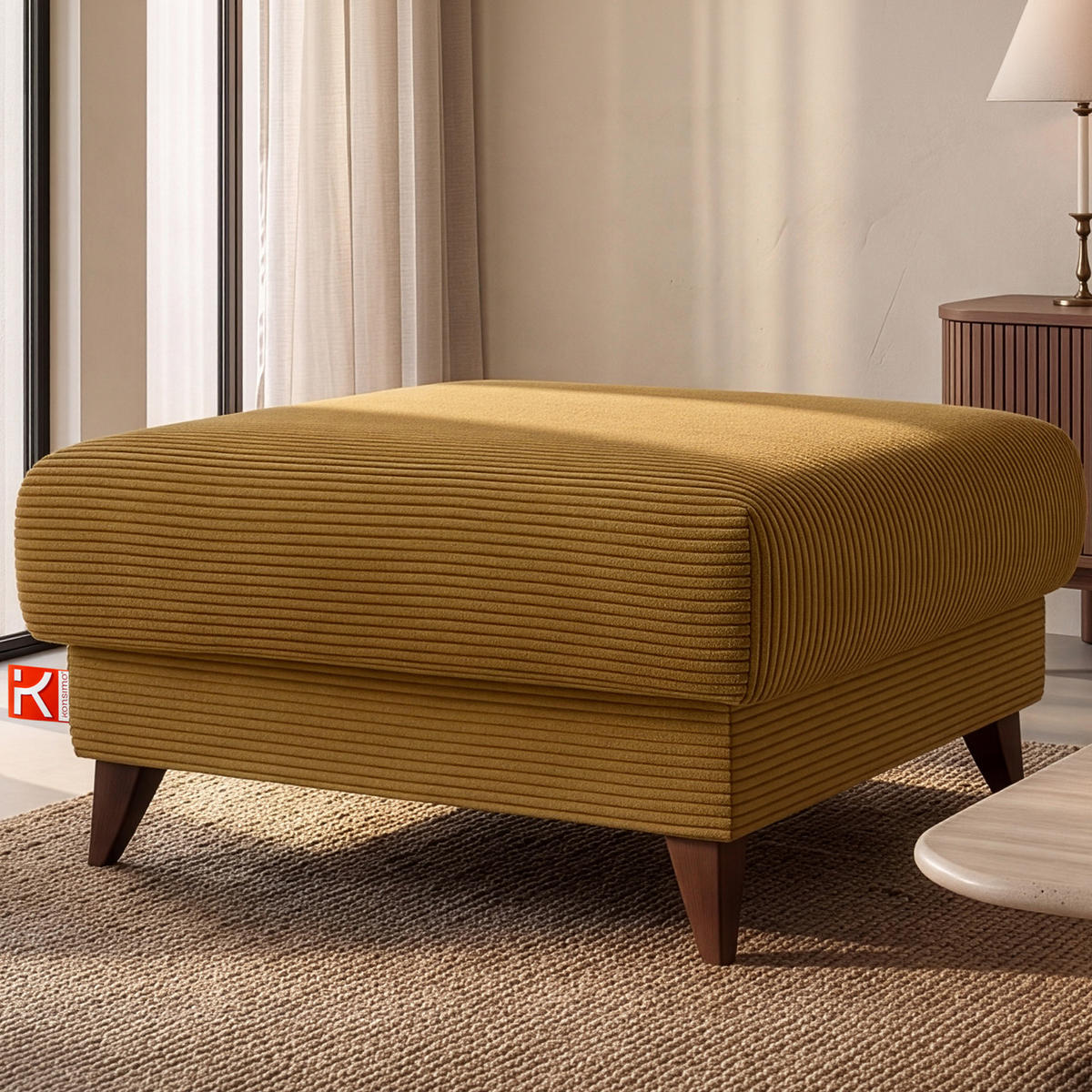 HOCKER GUSTAVO II, Gelb - Gelb/Braun, Holz/Holzwerkstoff (92/49/92cm) - KONSIMO®