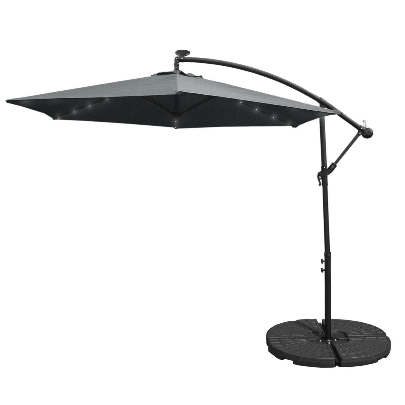 SONNENSCHIRM 300cm LED Ampelschirm mit fächerförmigem Sockel - Grau - Grau, Textil (300/300cm) - Monstershop