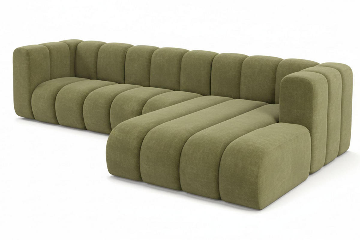 ECKSOFA L-Form Grand L 287 cm, Veloursstoff Salvador, Olive, Rechts - Olivgrün, Holz (287/179cm) - Kaiser Möbel