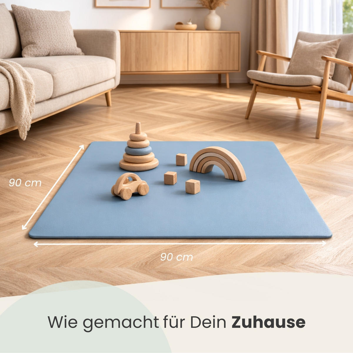 SPIELMATTE ab Null - 90/90/1 cm Puzzlematte mit Rand Blaugrau - Blau, Kunststoff (30/30cm) - Littletom