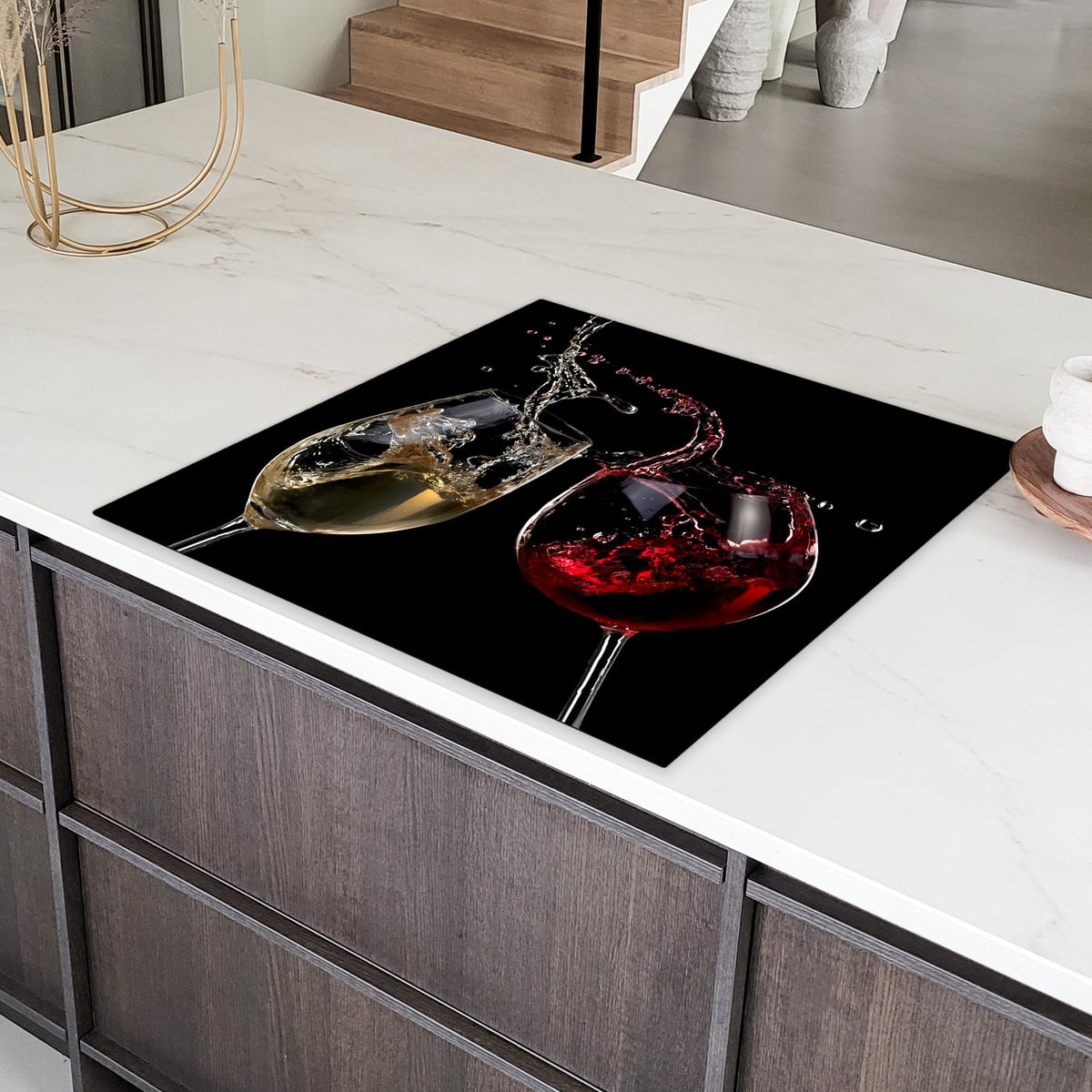 HERDABDECKPLATTE Rotwein - Weißwein - Glas - Schwarz 78x78 cm - Weinrot, Kunststoff (78/78/0.2cm) - MuchoWow