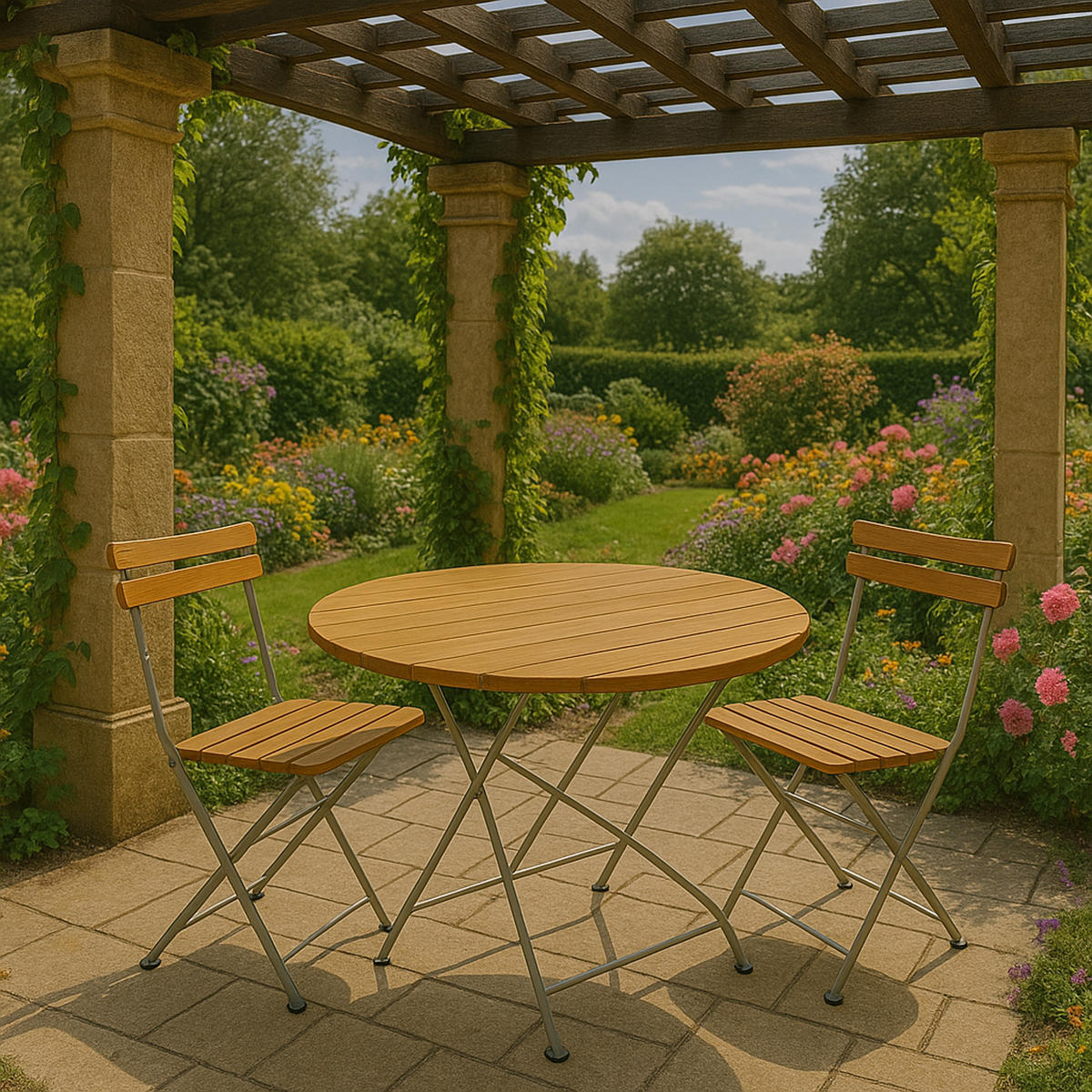 KLAPPTISCH Bad Belzig aus Robinienholz 100 cm rund, Stahlgestell Verzinkt - Braun, Holz (100/100/72cm) - TPFGarden