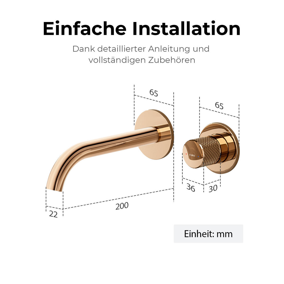 WASCHTISCHARMATUR Unterputz Rosengold 28,1/14/6,5 cm - Roségold, Metall (28.1/14/6.5cm) - EMKE
