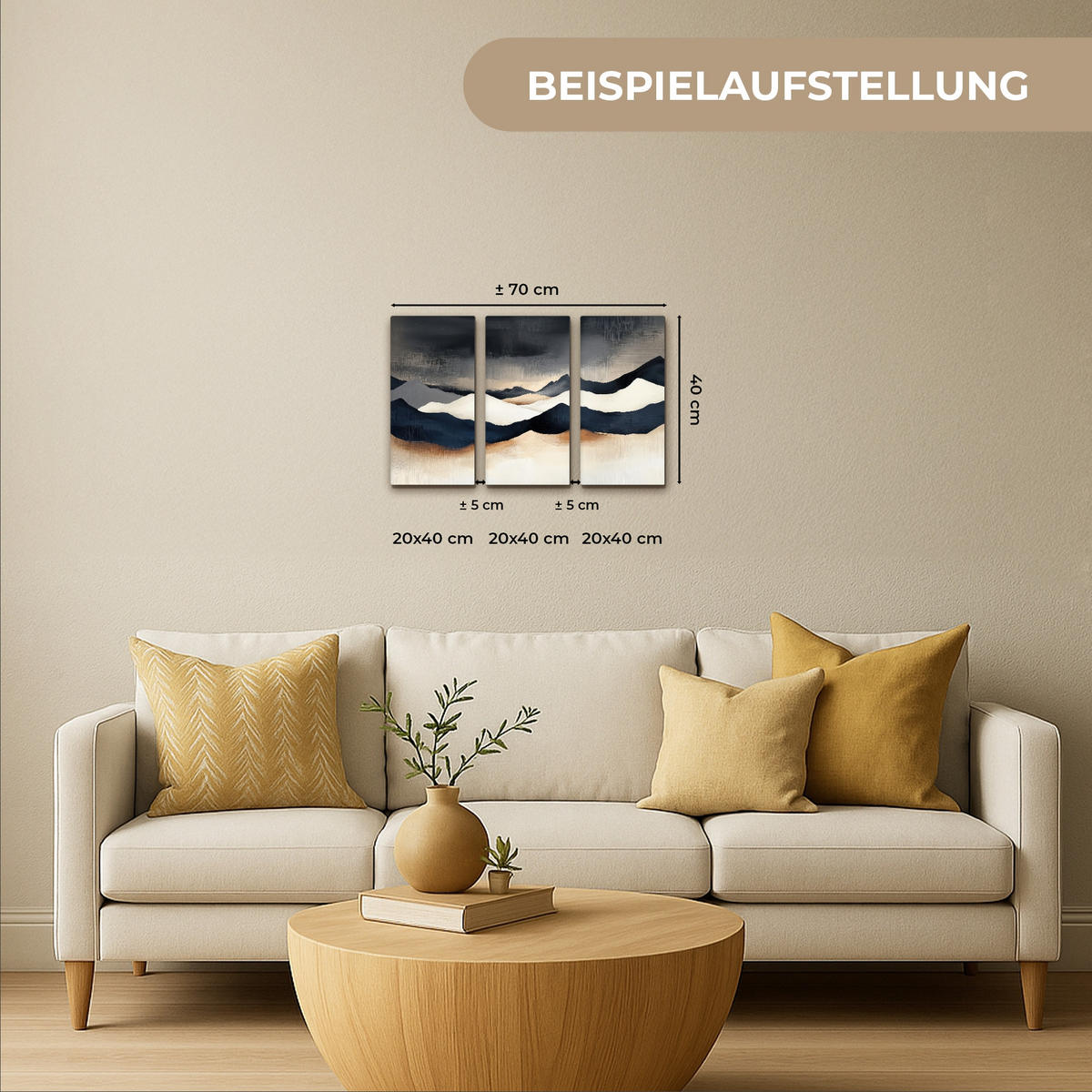 LEINWANDBILD 3er Set Landschaft - Abstrakt - Modern 60x40 cm - Dunkelblau, Textil (60/40cm) - MuchoWow