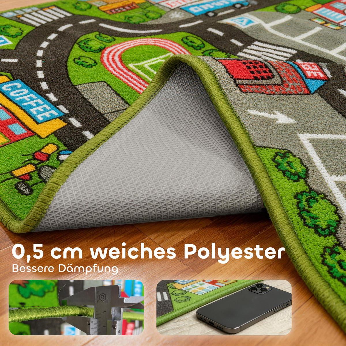 KRABBELMATTE Baby, Spielmatte 160x100cm Krabbeldecke mit Rutschfester Unterseite - Grau, Textil - AIYAPLAY