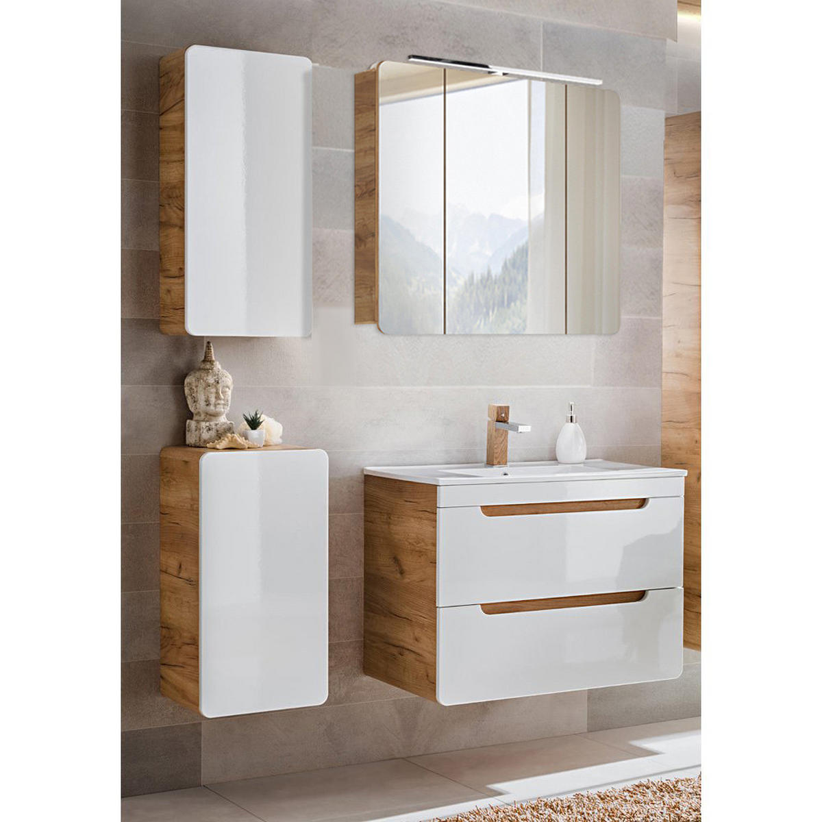 BADMÖBEL-SET 4-TLG. Luton-56 - Weiß, Holzwerkstoff (130/200/46cm) - Lomado