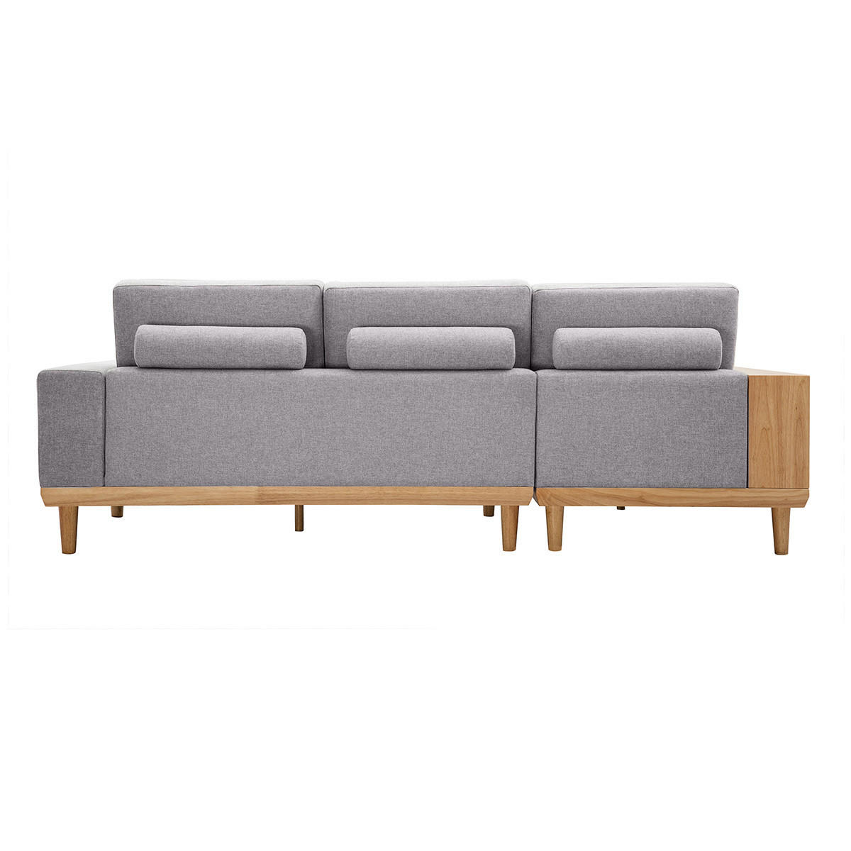ECKSOFA 5-Sitzer Mit Stauraum Hellgrauer Stoff Mit Strukturiertem Samteffekt Helles Holz KOMAO - Hellgrau, Textil (171/236cm) - Miliboo