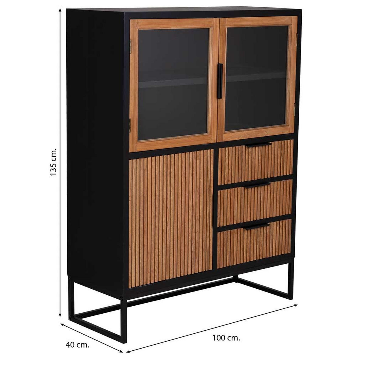 VITRINE mit 3 türen und 3 schubladen, holz, 100x40x135 cm - Braun, Holz (100/136/40cm) - Wanderlust