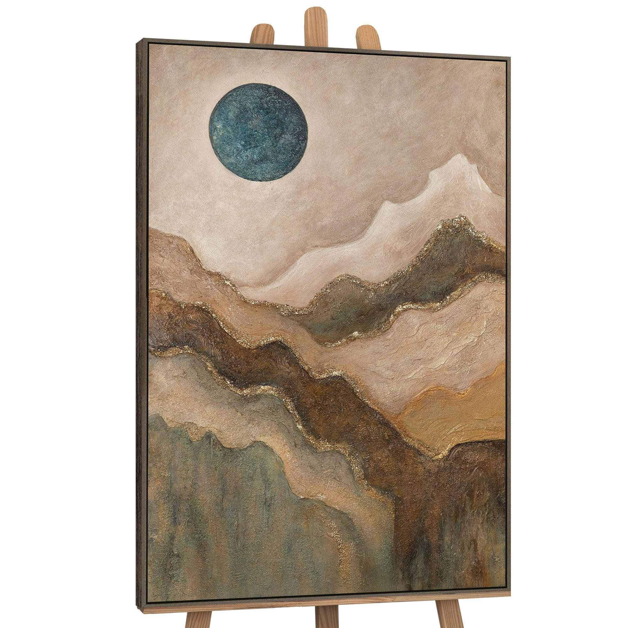 GEMÄLDE Smaragdgrüne Sonne Schattenfugenrahmen Grau 140x100 cm - Grau, Holz (140/100cm) - YS-art gallery