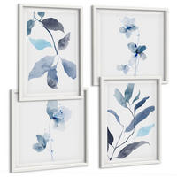 BILDER SET 4er Set - 50x50 cm & 40x60 cm Weißer Rahmen - Aquarell von blauen Blättern - Weiß, Kunststoff (50/50cm) - TULUP
