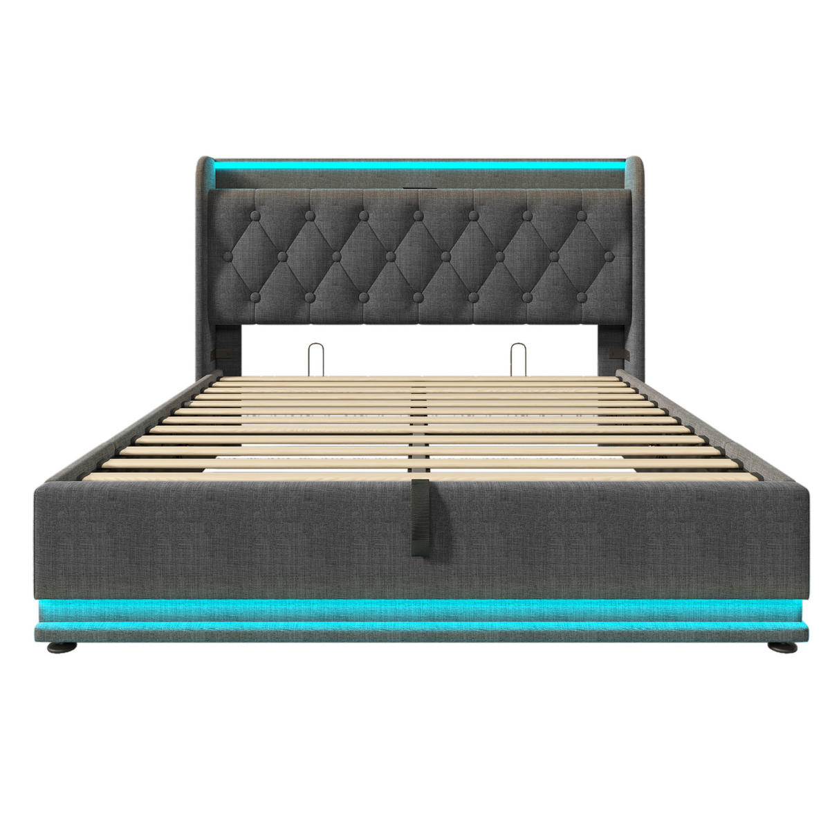 POLSTERBETT 160/200 cm Grau mit 360-Grad-LED und USB-Anschluss mit Matratze - Grau, Textil (160/200cm) - OKWISH