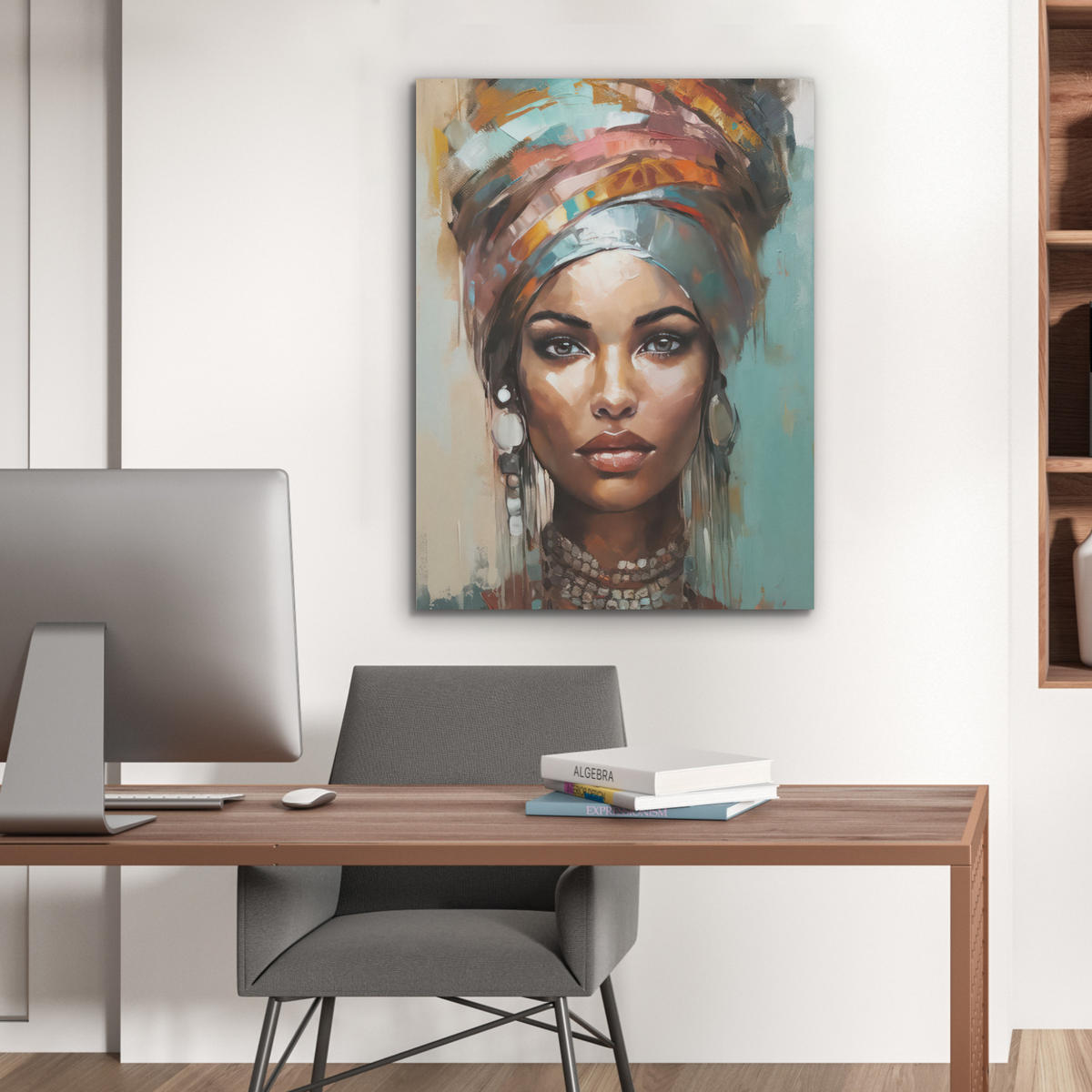 AKUSTIKPANEEL Frau - Kunst - Schmuck - Porträt 60x80 cm - Blaugrau, Textil (60/0.9/80cm) - MuchoWow