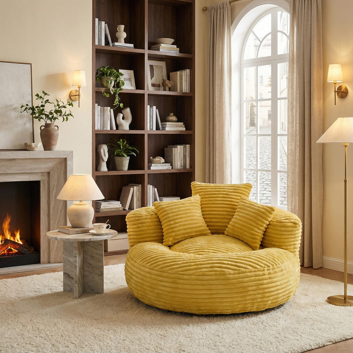 SITZSACK in Chenille mit 3 Kissen - Gelb, Textil (108/52/108cm) - Urban Meuble