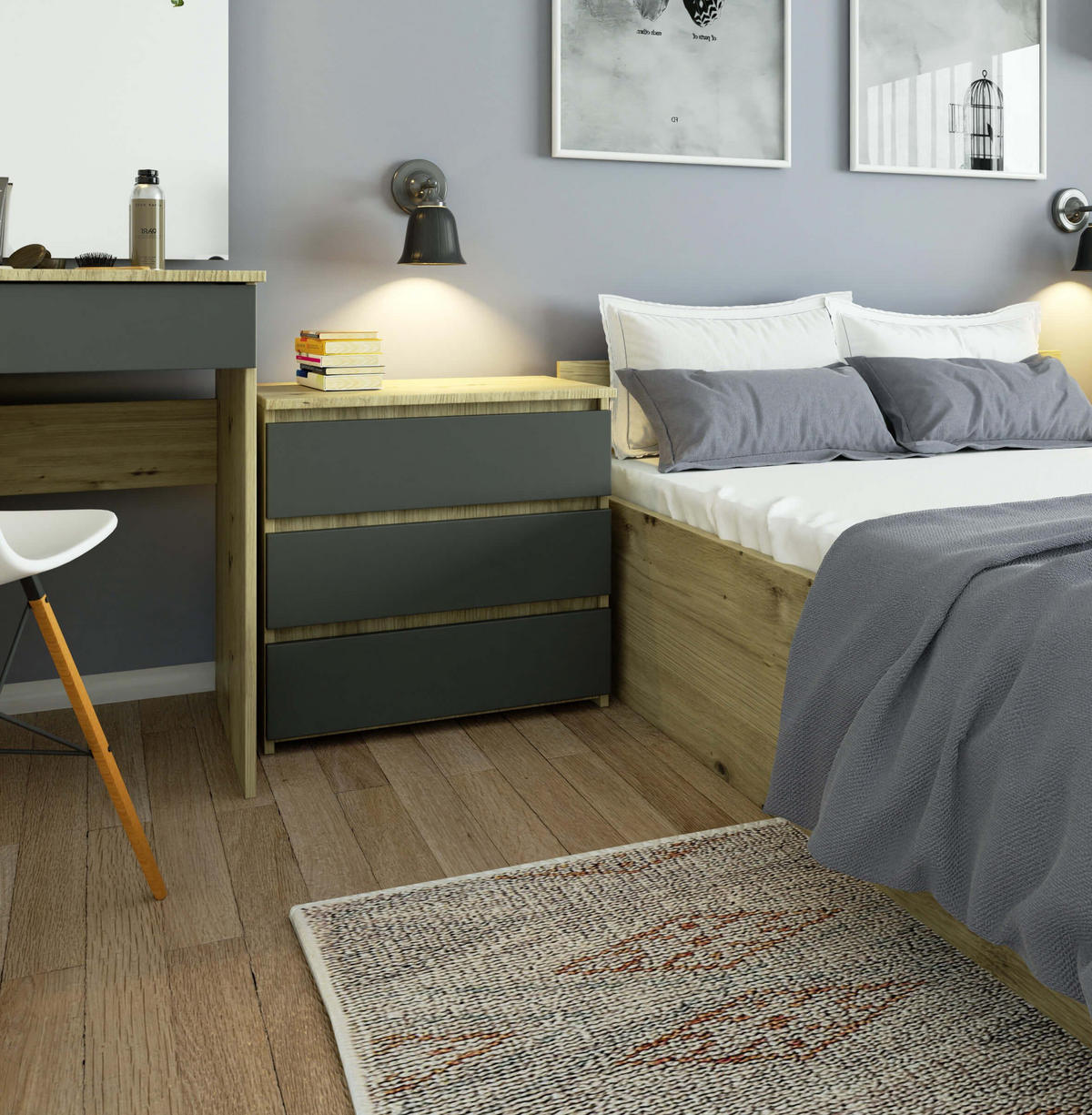 NACHTSCHRANK CL33, Artisan-Grau, 60x35x57 cm - Eiche Artisan/Grau, Holz (60/57/35cm) - Milordbikes