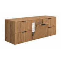 BADMÖBEL-SET MIT WÄSCHEKORB: Eiche Craft, Griffe Schwarz, 160 x 46 x 57 cm - Eichefarben/Schwarz, Holzwerkstoff (160/57/46cm) - 3XE LIVING