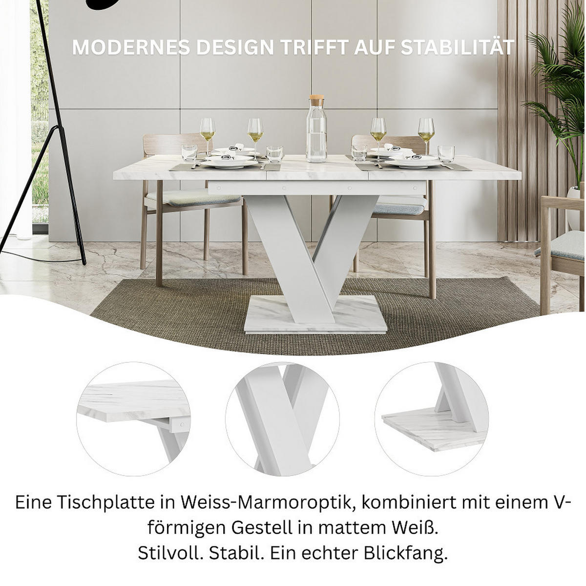 ESSTISCH Bianco Weiß Marmoptik Ausziehbar 120 - 160 cm - Weiß, Holzwerkstoff (120/80/75cm) - PROSPERO