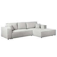 ECKSOFA mit Schlaffunktion - Longchair - Hellgrau/Schwarz, Kunststoff/Textil (294/185cm) - home24