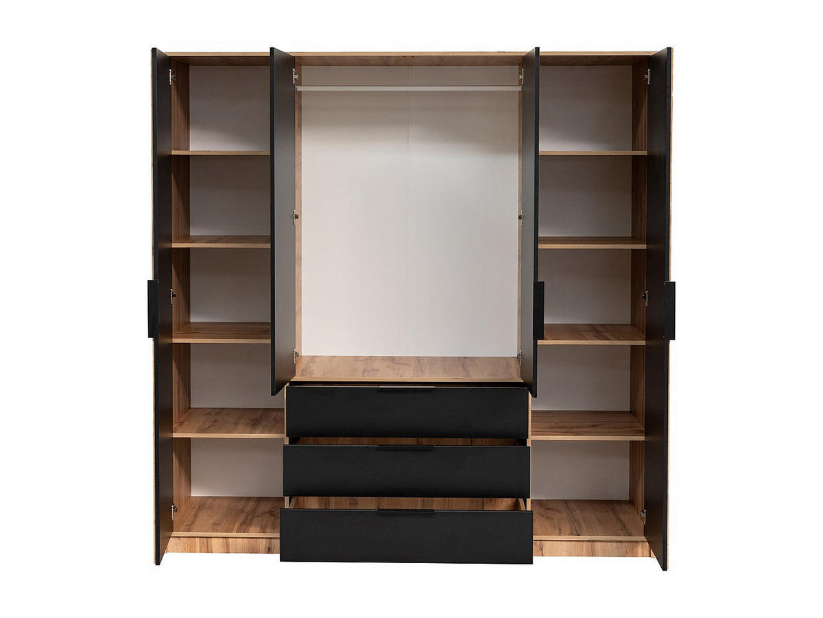 KLEIDERSCHRANK - 196 cm x 58 cm - Holz, Platte - Schwarz, Naturfarben Hell LIRMADA - Schwarz/Naturfarben, Holz (196/200/58cm) - Vente-Unique