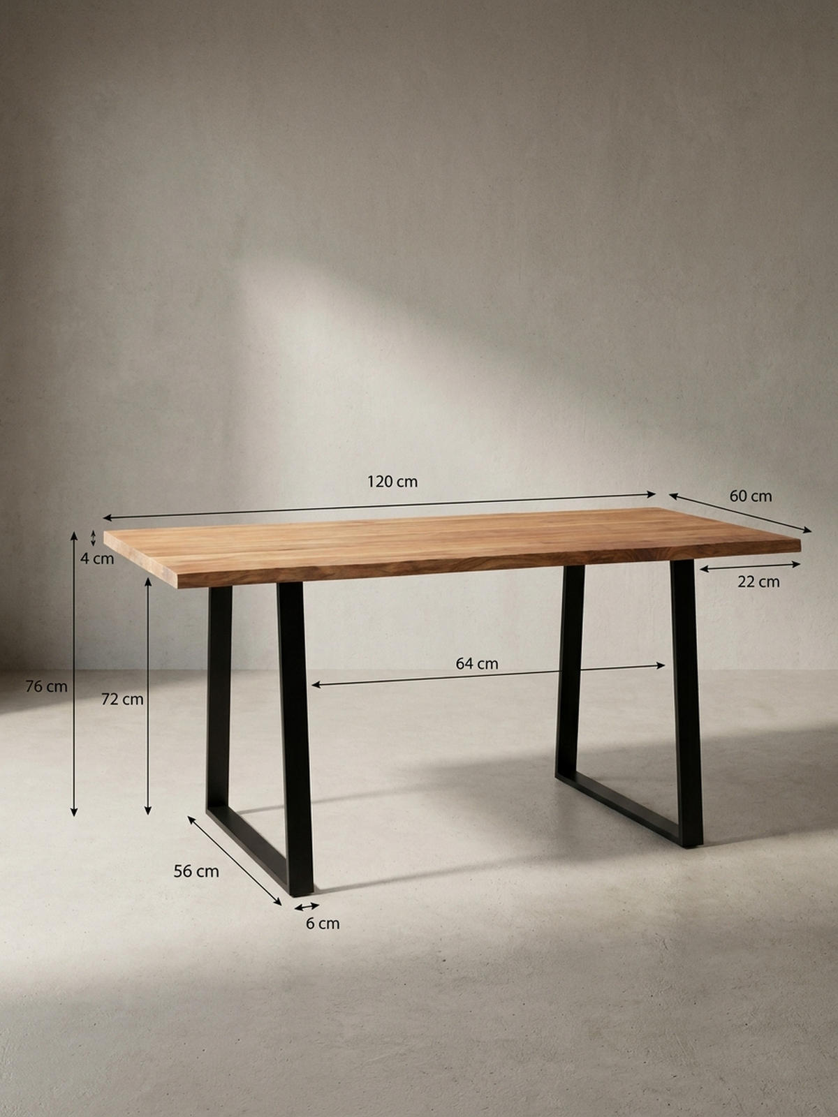 SCHREIBTISCH Massivholz Baumkante Handgefertigt Akazie TARN, Goldbraun-Schwarz 120x60x76 cm - Schwarz/Braun, Holz/Metall (60/120/76cm) - KADIMA DESIGN