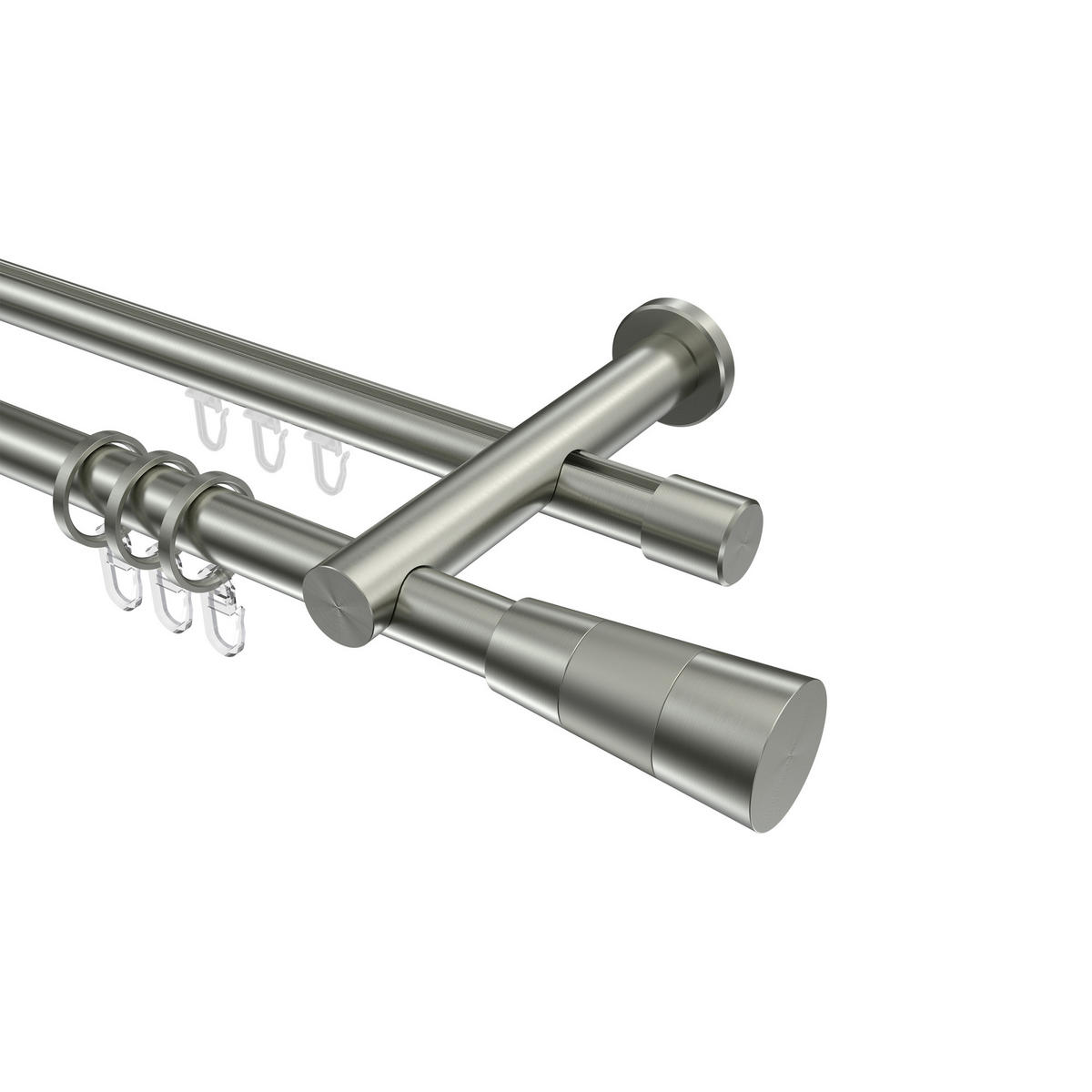 RUNDROHR-INNENLAUF-GARDINENSTANGEN-SET Platon Tanara 140 cm, 2-läufig, 20 mm Ø Edelstahl-Optik - Edelstahlfarben/Silberfarben, Metall (140cm) - INTERDECO