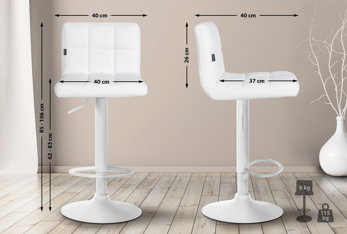 BARHOCKER 4er Set Lederlook weiß - Weiß, Textil/Metall (40/85/40cm) - CLP